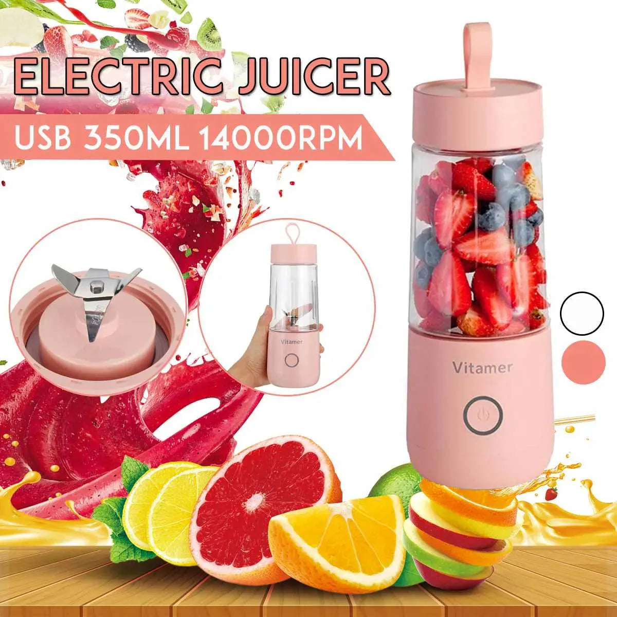350ml Portable Blender Juicer Electric USB Rechargeable Mixer Smoothie Slushy Cup Fresh Juice Blender Bottle USB Charging Kitchen Gadgets - Bellarte Enchanté 350ml Portable Blender Juicer Electric USB Rechargeable Mixer Smoothie Slushy Cup Fresh Juice Blender Bottle USB Charging Kitchen Gadgets