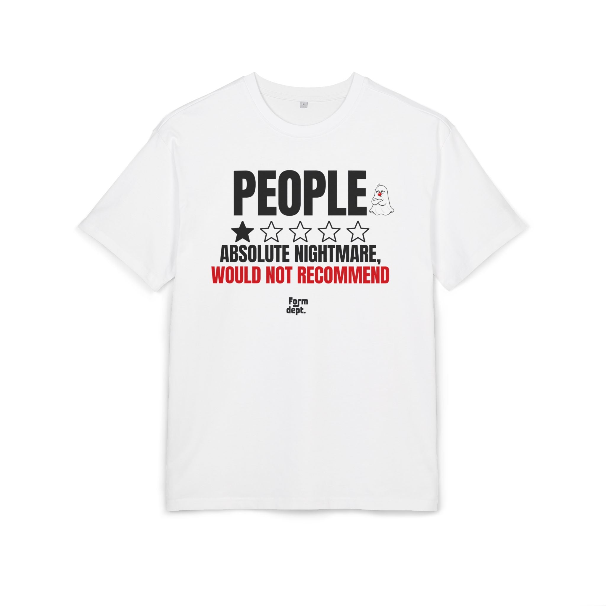 Camiseta oversize unisex «People – Absolute Nightmare» con estampado negro y rojo en la parte delantera – Form Dept.