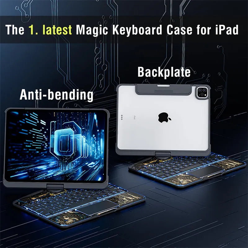 360 Swivel Keyboard Clear Case For IPad Smart Trackpad Bluetooth - Bellarte Enchanté 360 Swivel Keyboard Clear Case For IPad Smart Trackpad Bluetooth