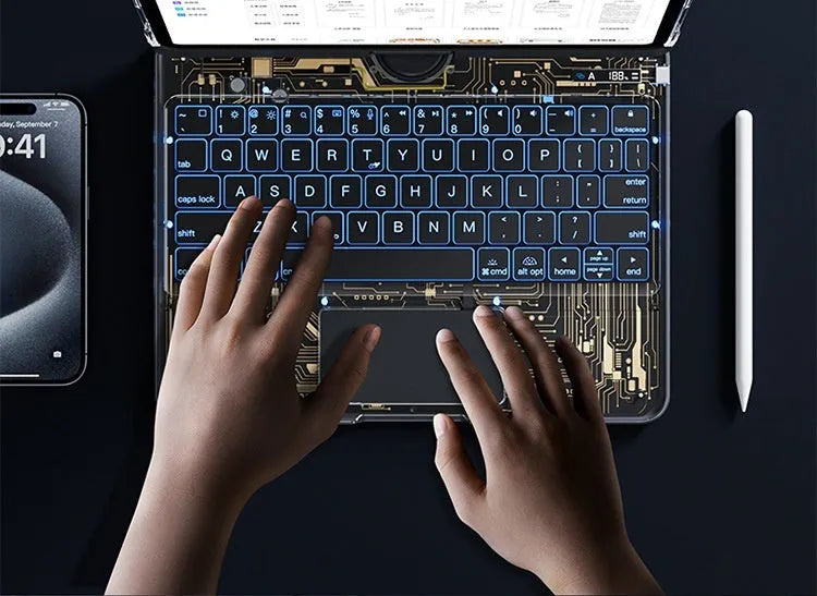 360 Swivel Keyboard Clear Case For IPad Smart Trackpad Bluetooth - Bellarte Enchanté 360 Swivel Keyboard Clear Case For IPad Smart Trackpad Bluetooth