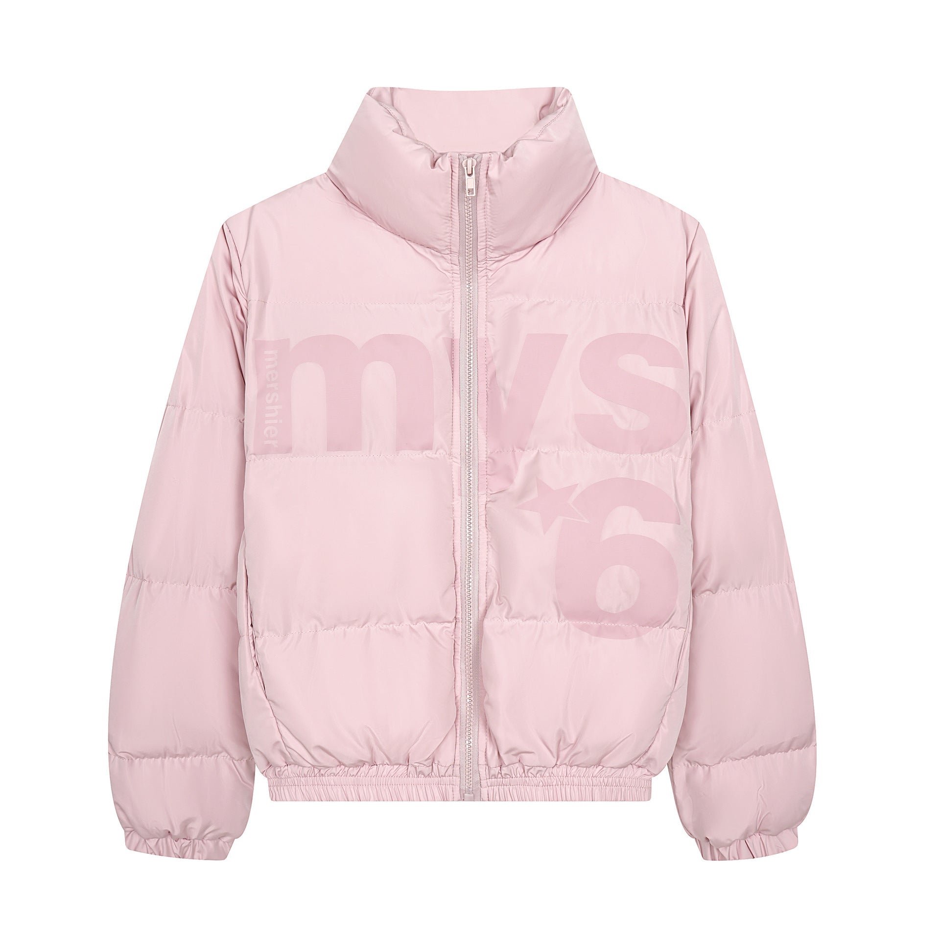 Letter print pink stand up collar bread jacket for women