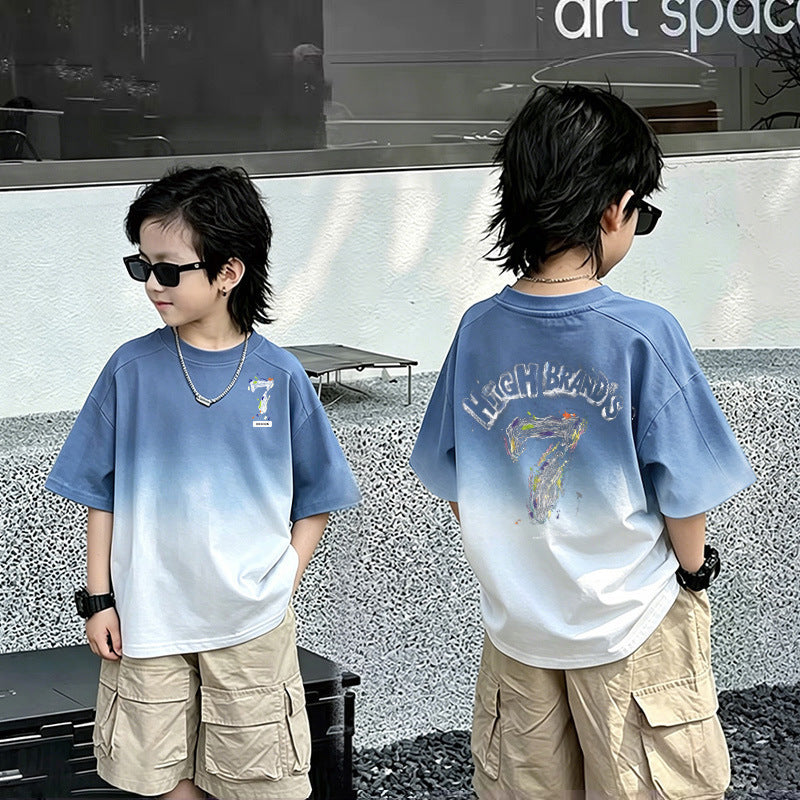 Boy's Short Sleeve T-Shirt Children's Top Boy Middle and Large  T-shirt