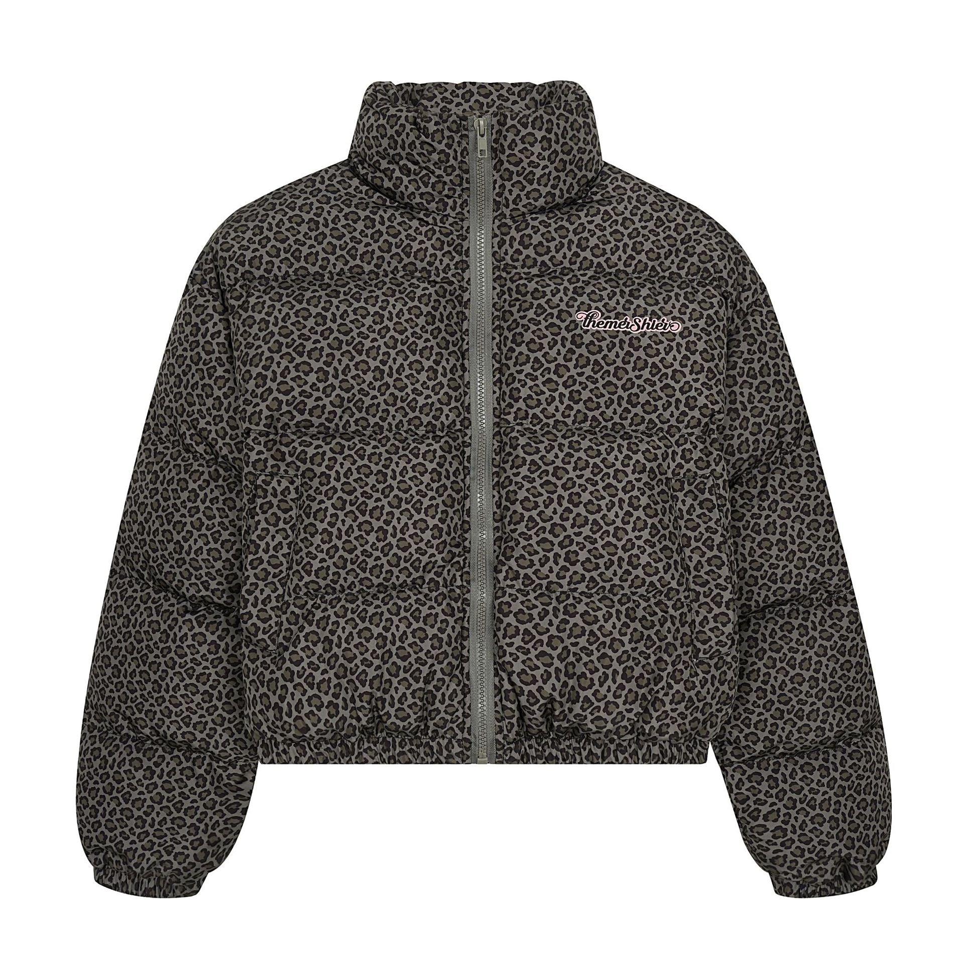 Leopard print stand up collar warm versatile cotton coat thick jacket