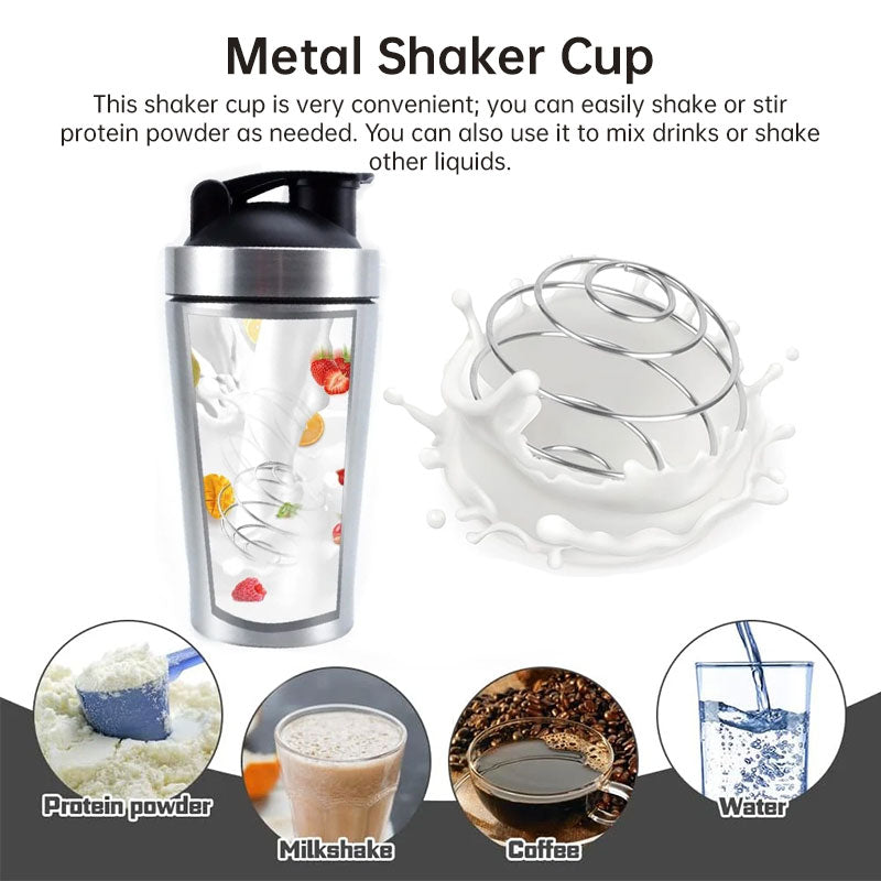 Stainless Steel Protein Shaker Bottle with Mixing Ball - Leak-Proof Gym & Sports Portable Shaker Cup