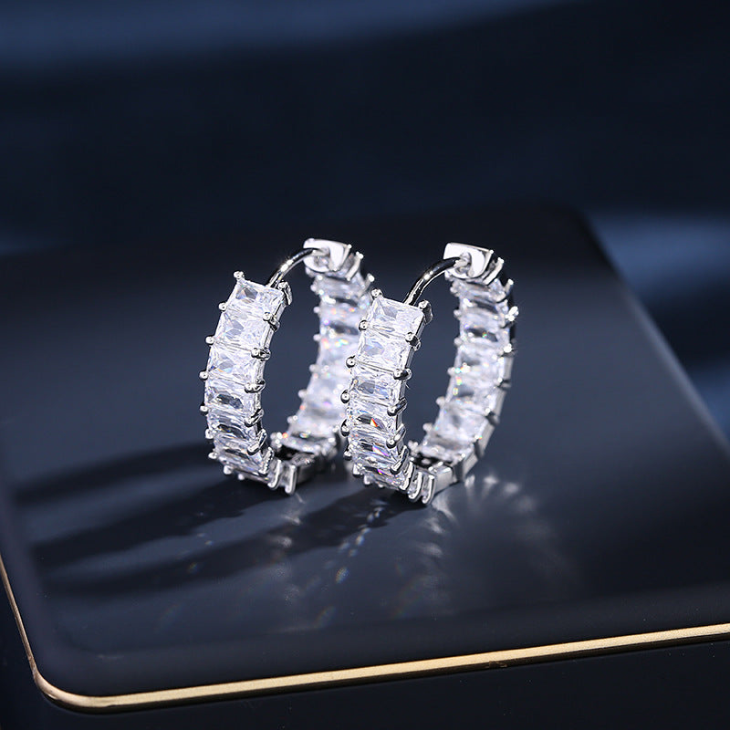 Women's Fashion Rectangular Zirconia Inner And Outer Setting Earrings