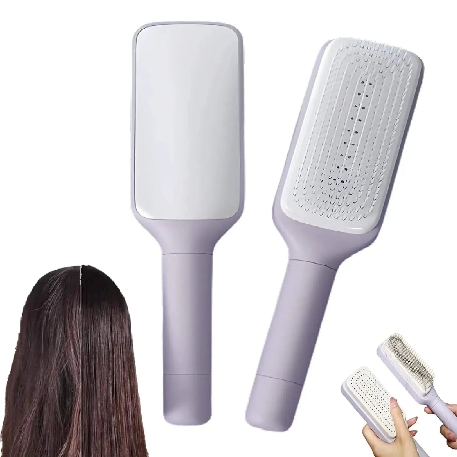 4 In 1 Self Cleaning Hair Brush New Self-Cleaning Anti-Static - Bellarte Enchanté 4 In 1 Self Cleaning Hair Brush New Self-Cleaning Anti-Static