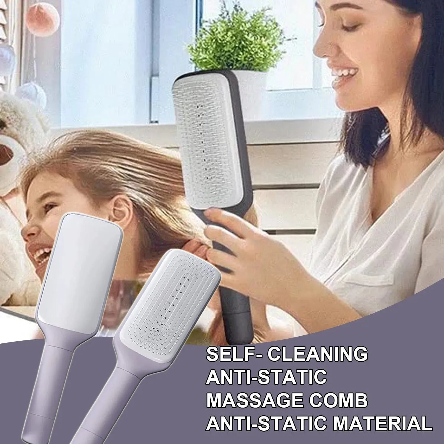 4 In 1 Self Cleaning Hair Brush New Self-Cleaning Anti-Static - Bellarte Enchanté 4 In 1 Self Cleaning Hair Brush New Self-Cleaning Anti-Static