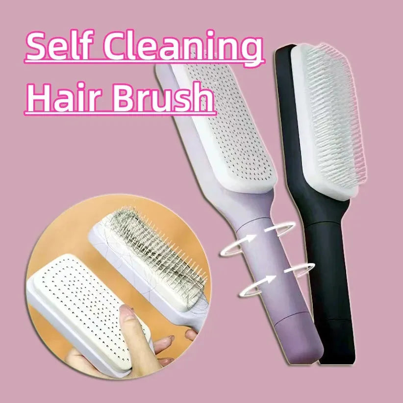 4 In 1 Self Cleaning Hair Brush New Self-Cleaning Anti-Static - Bellarte Enchanté 4 In 1 Self Cleaning Hair Brush New Self-Cleaning Anti-Static