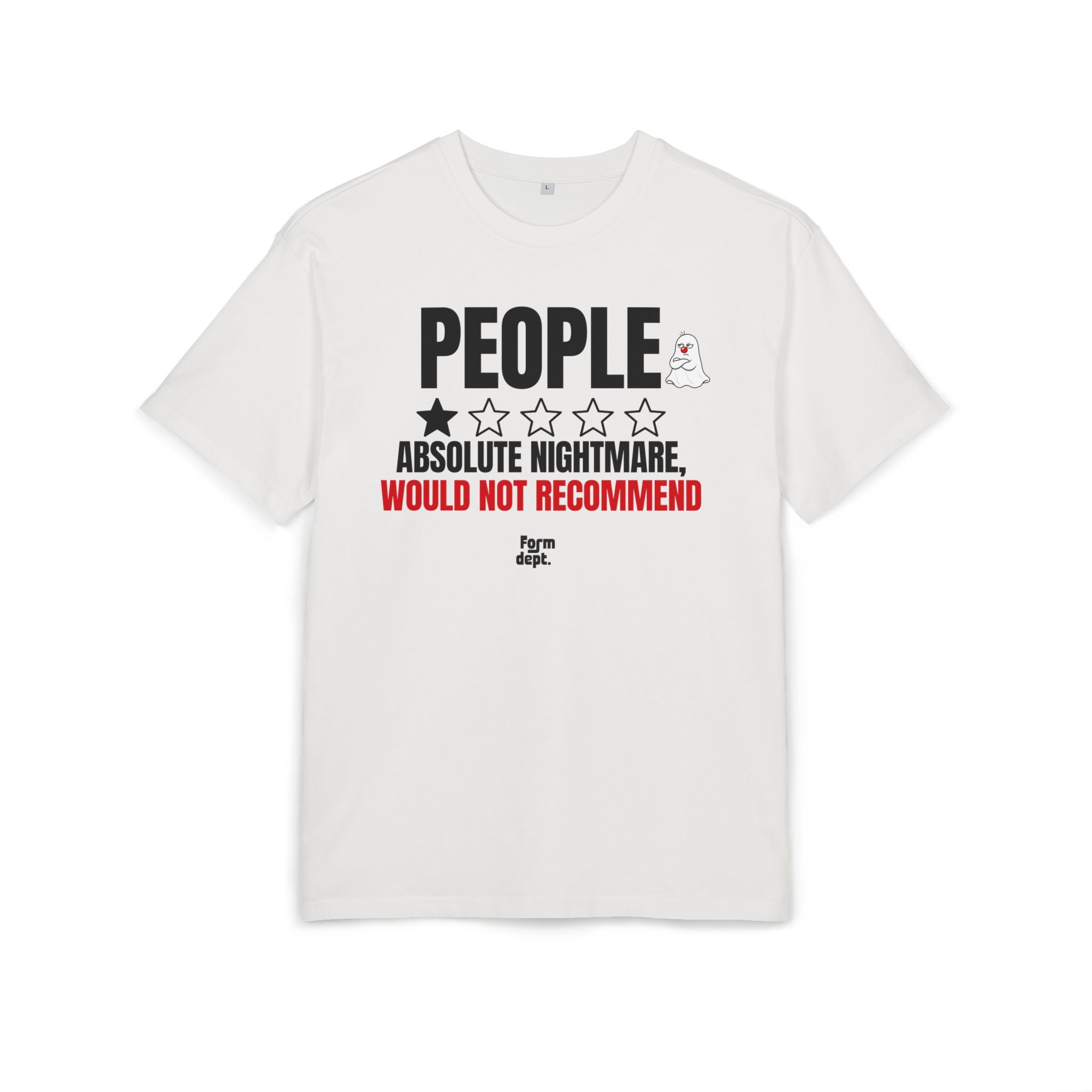 Camiseta oversize unisex «People – Absolute Nightmare» con estampado negro y rojo – vista 2 – Form Dept.