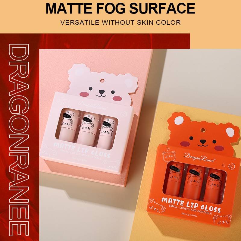 Fog Lip Dew Three Small Sets Of Boxes Matte Lip Glaze Matte Bear Lipstick No Stain On Cup