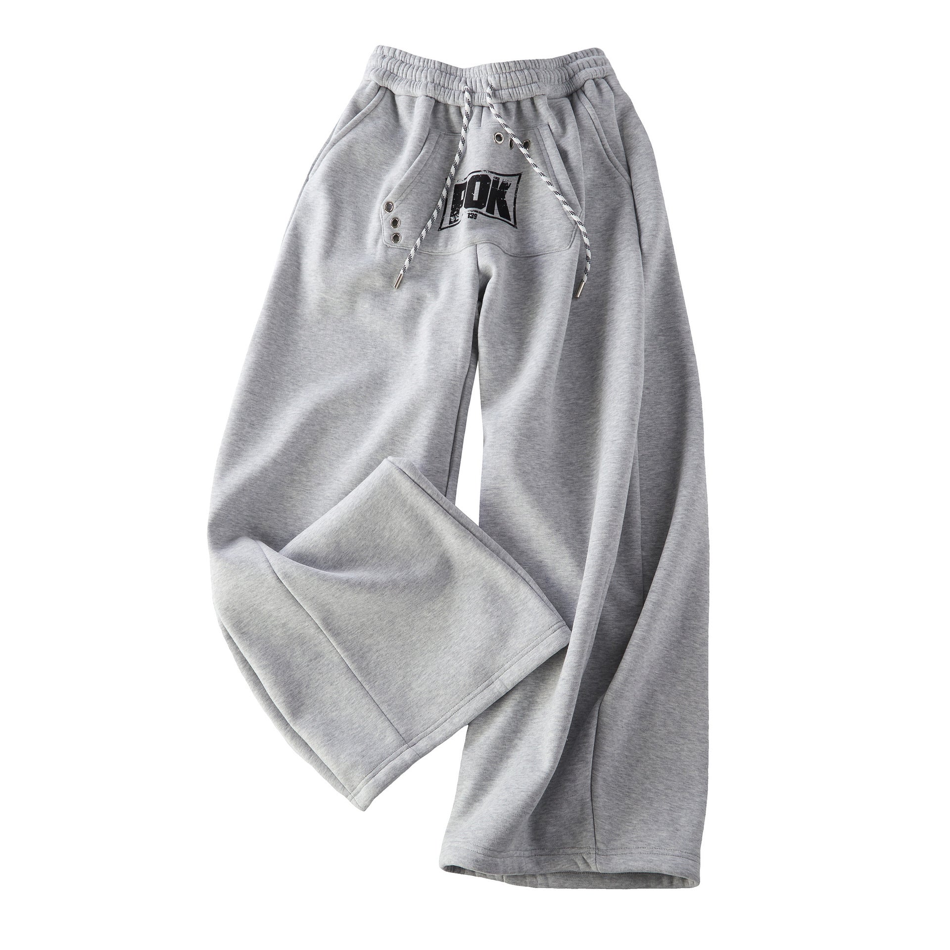 Letter printed drawstring wide leg sweatpants