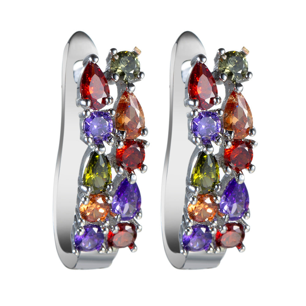 Hypoallergenic electroplating colored zircon earrings