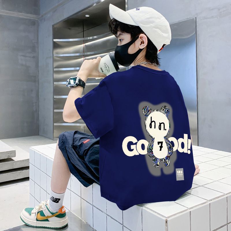 Kids' Boys Short Sleeve T-Shirt Front and Back Print  Children's Baby Half Sleeve Top for Medium to Big Kids