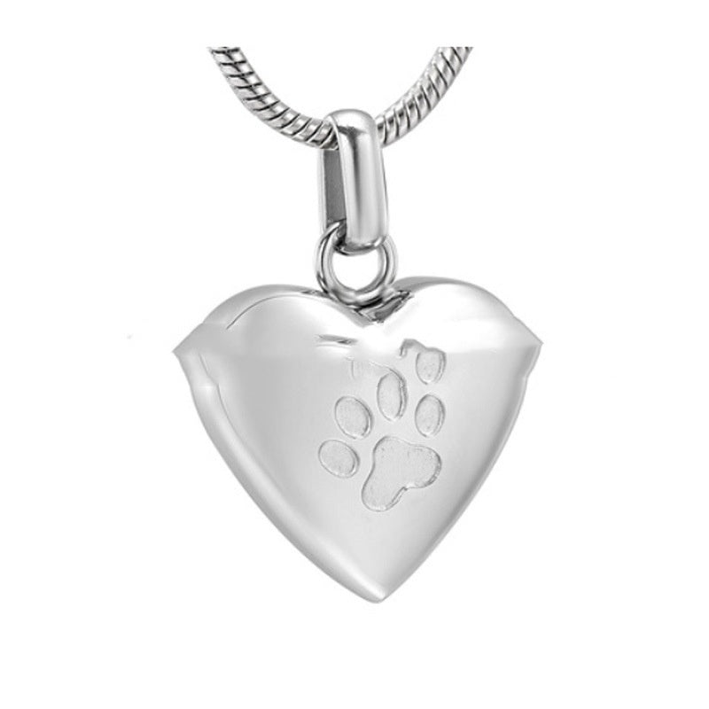 Stainless Steel Open Heart-shaped Corrosion Dog's Paw Pet Pendant Necklace
