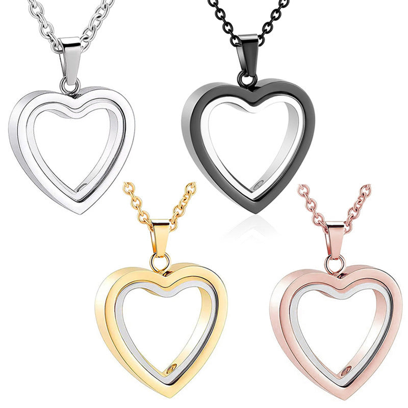Peach Heart Four-color Cremains Pendant Openable Glass Photo Frame