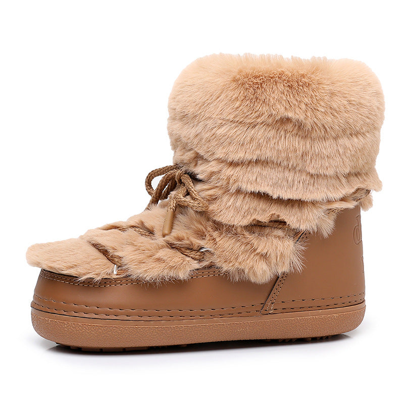 Women's Short Thin-soled Fur-lined Snow Boots