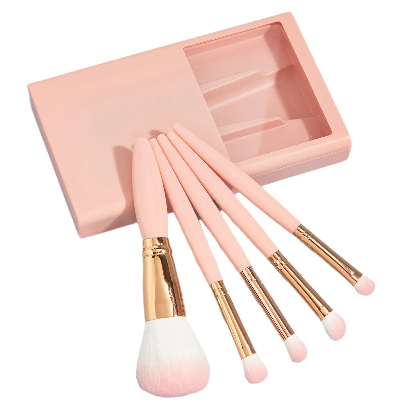 5 PCs Makeup Brushes With Mirror Travel Set - Bellarte Enchanté 5 PCs Makeup Brushes With Mirror Travel Set