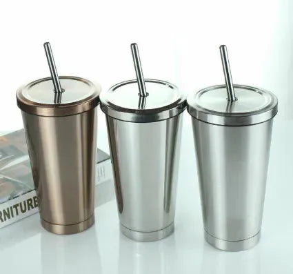500ML Stainless Steel Empty Tumbler Coffee Cup Mug with Straw Lids Drinking Bottles - Bellarte Enchanté 500ML Stainless Steel Empty Tumbler Coffee Cup Mug with Straw Lids Drinking Bottles