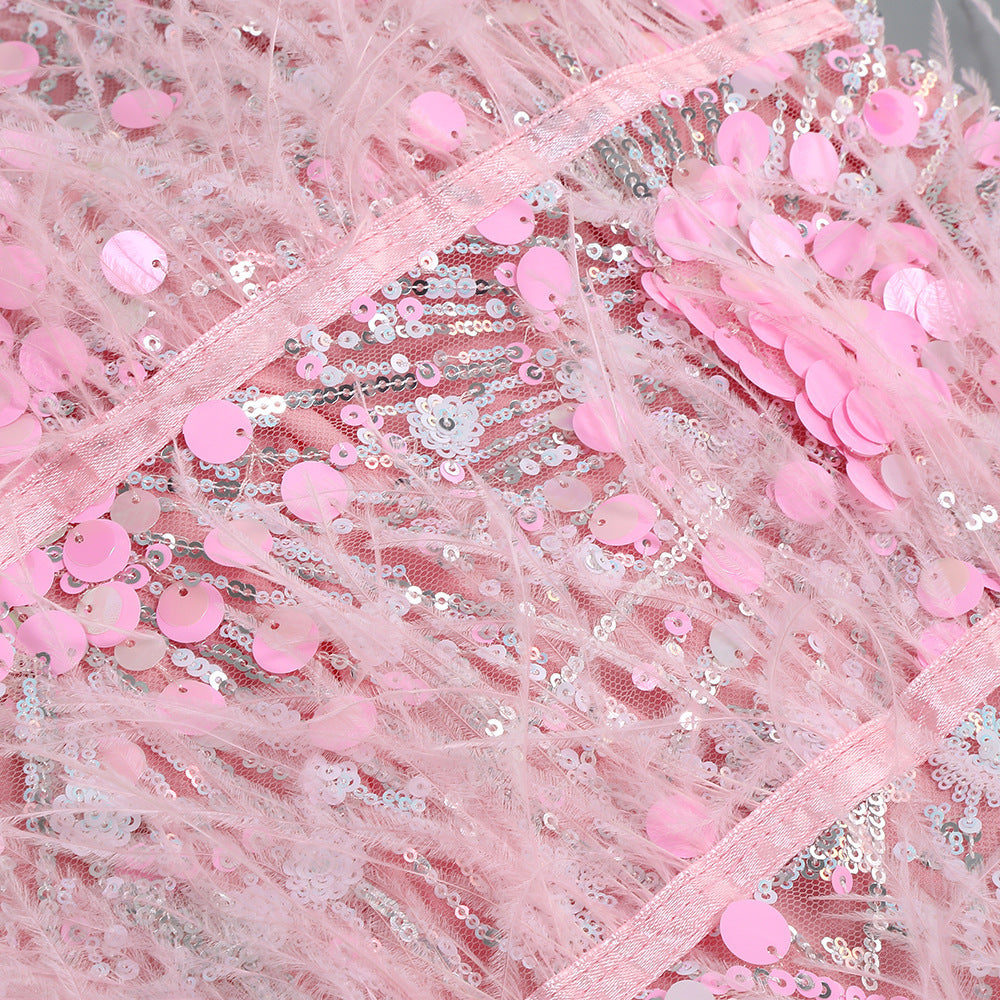 Party Fashion High-end Barbie Pink Sequin Ostrich Feather Dress