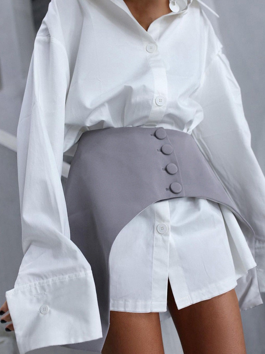 Women's Fashion Casual Contrast Color Shirtdress Two-piece Set