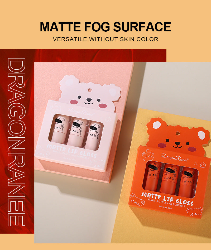 Fog Lip Dew Three Small Sets Of Boxes Matte Lip Glaze Matte Bear Lipstick No Stain On Cup