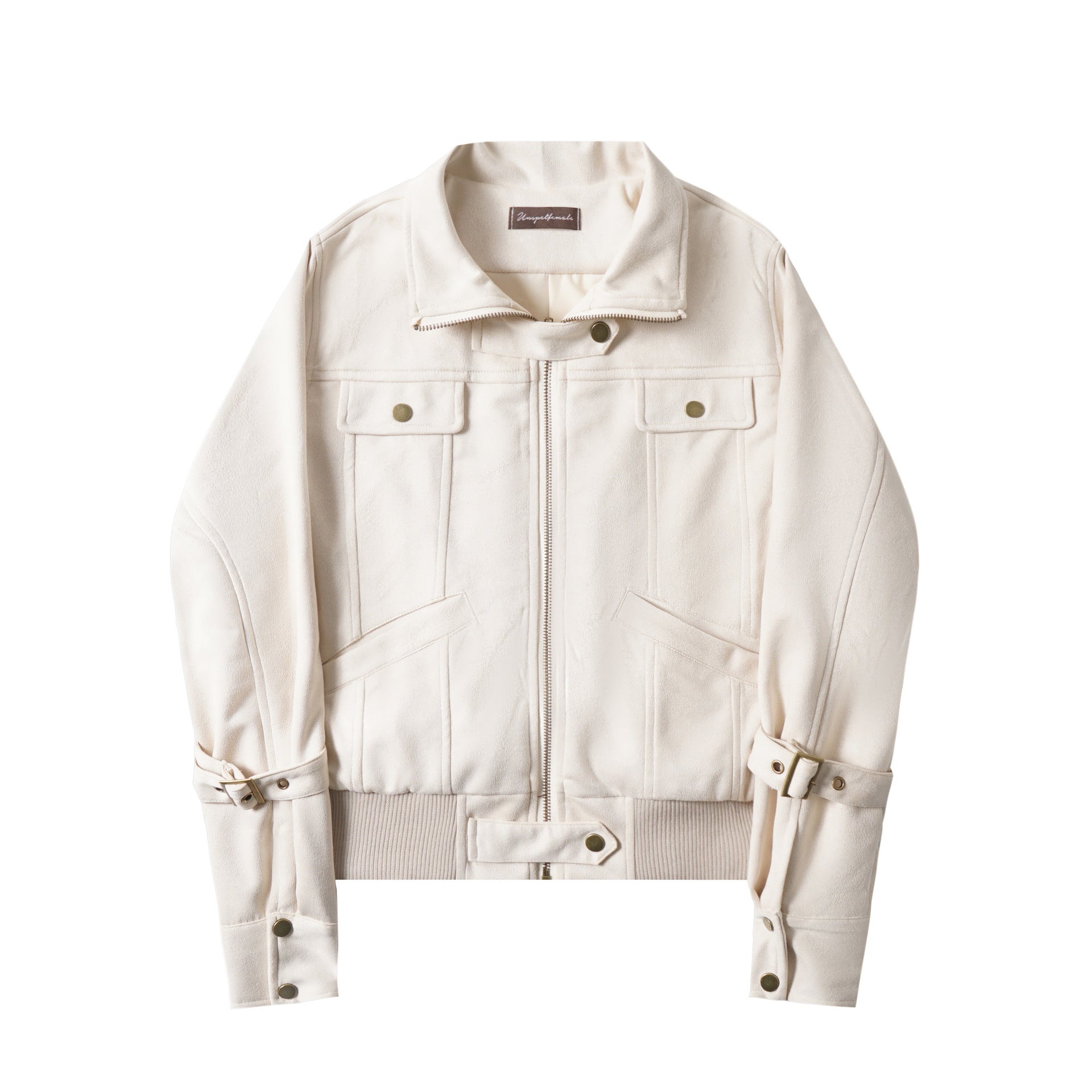 Stand collar windproof suede jacket for women