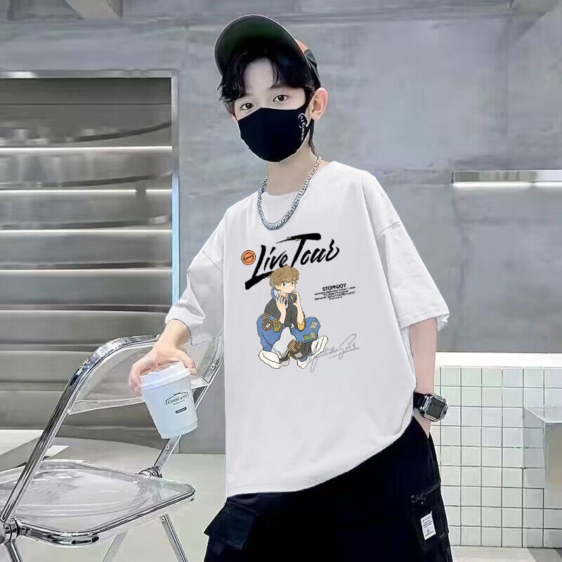 Kids Boys Short Sleeve T-Shirt  Cartoon Print Trendy Cotton Casual Top