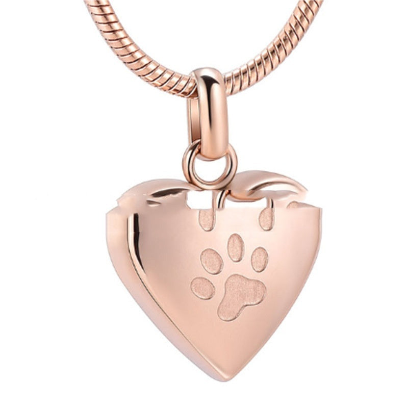 Stainless Steel Open Heart-shaped Corrosion Dog's Paw Pet Pendant Necklace
