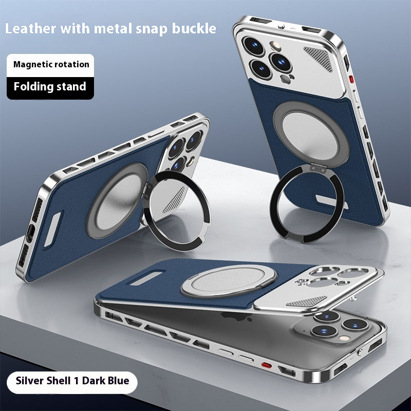 Aluminum Alloy Leather Spring Fastener Phone Case Rotating Bracket