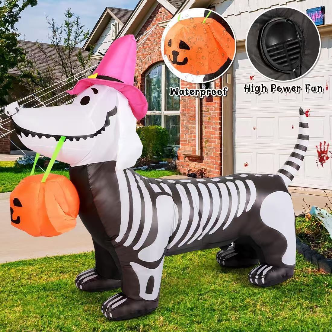 5FT Halloween Skull Puppy Inflatable Outdoor Decorations - Bellarte Enchanté 5FT Halloween Skull Puppy Inflatable Outdoor Decorations