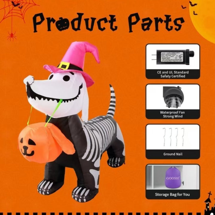 5FT Halloween Skull Puppy Inflatable Outdoor Decorations - Bellarte Enchanté 5FT Halloween Skull Puppy Inflatable Outdoor Decorations