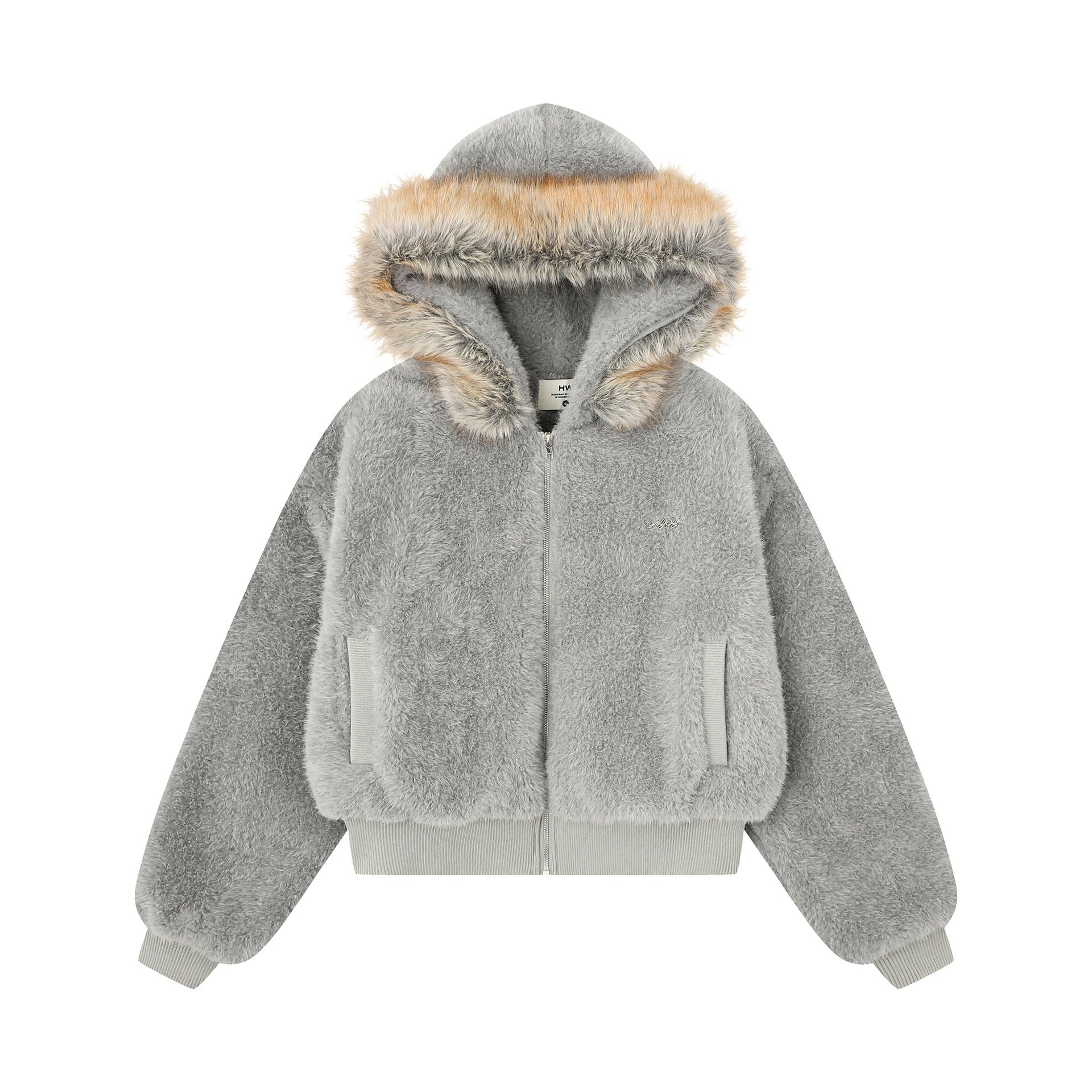 Hairy detachable fur collar warm jacket for women