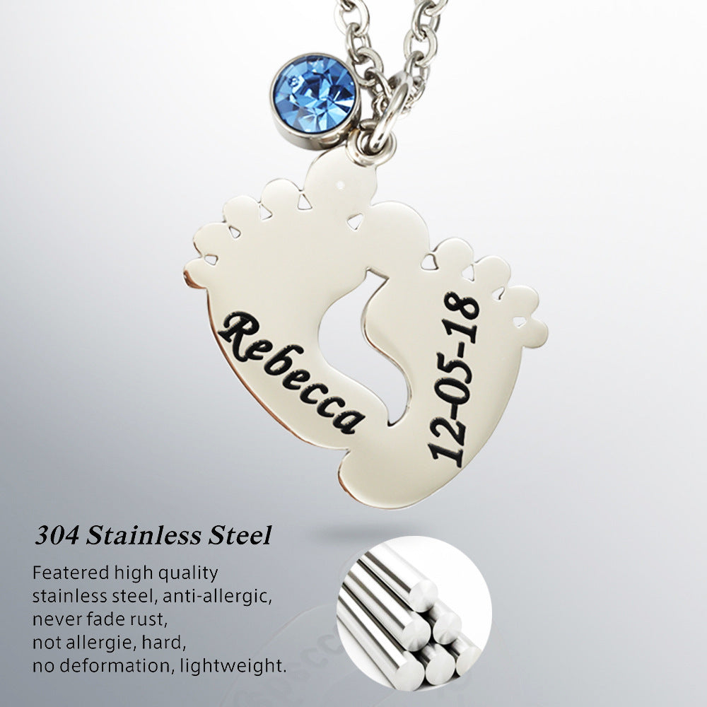 Baby Footprints Lettering Commemorative 12 Color Diamond Energy Titanium Steel Necklace Free diy Lettering Order LOGO Ankle Chain