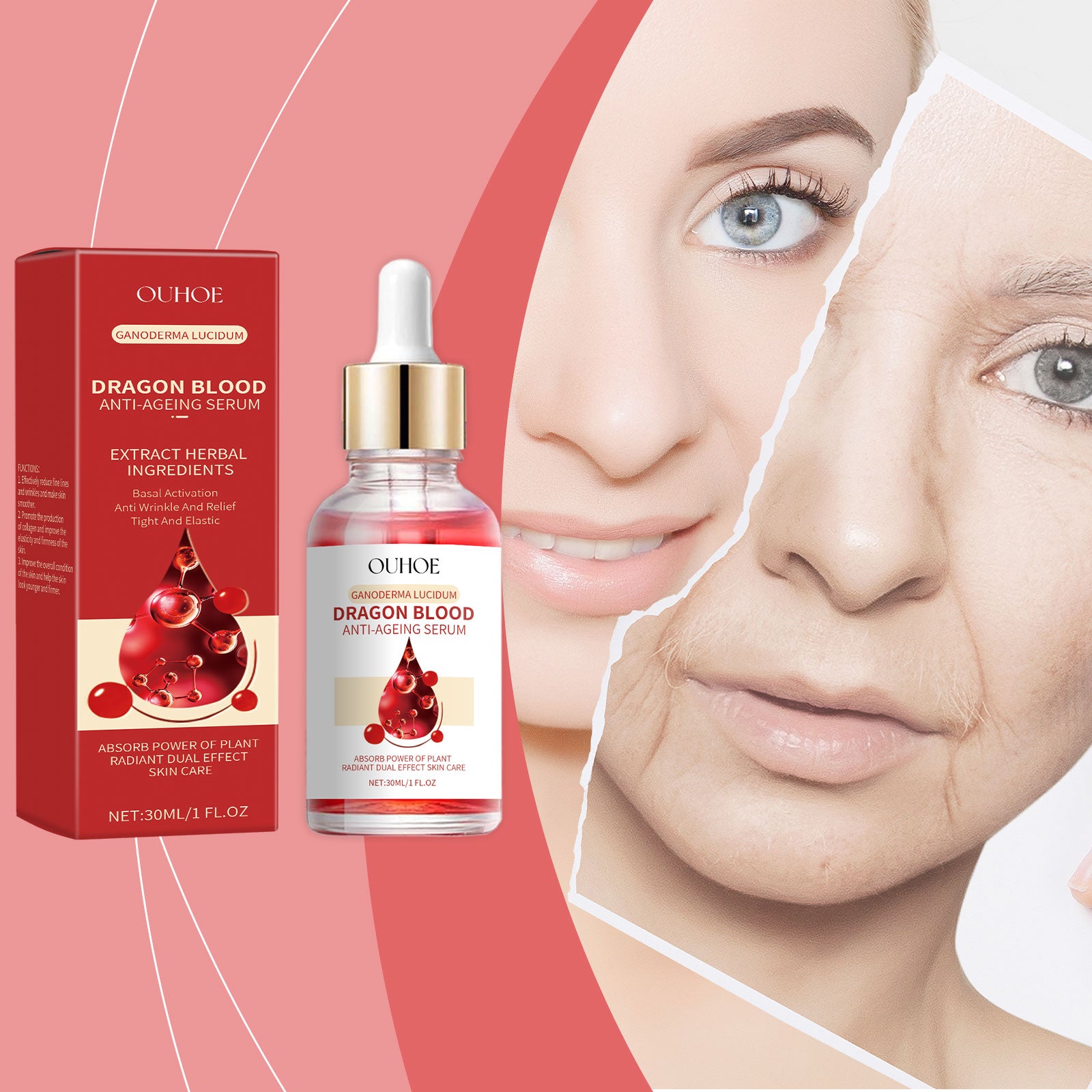 OUHOE Dragon Blood Essence, Facial Skin Contour Radiance Hydrating Moisturizing Essence