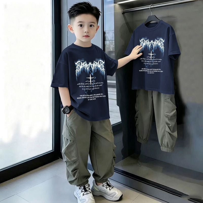 Casual Loose Printed Short Sleeve Letter T-Shirt for Kids