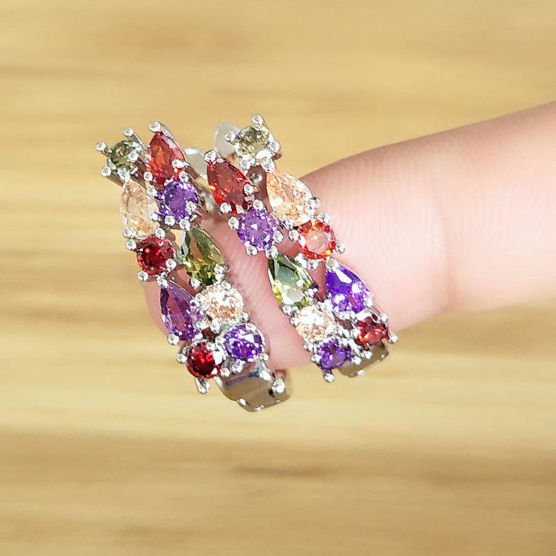 Hypoallergenic electroplating colored zircon earrings