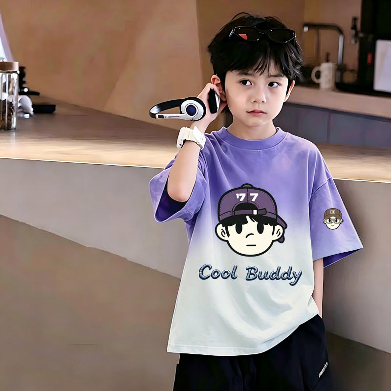 Children's Boy's Short Sleeve T-Shirt, Middle and Large Size