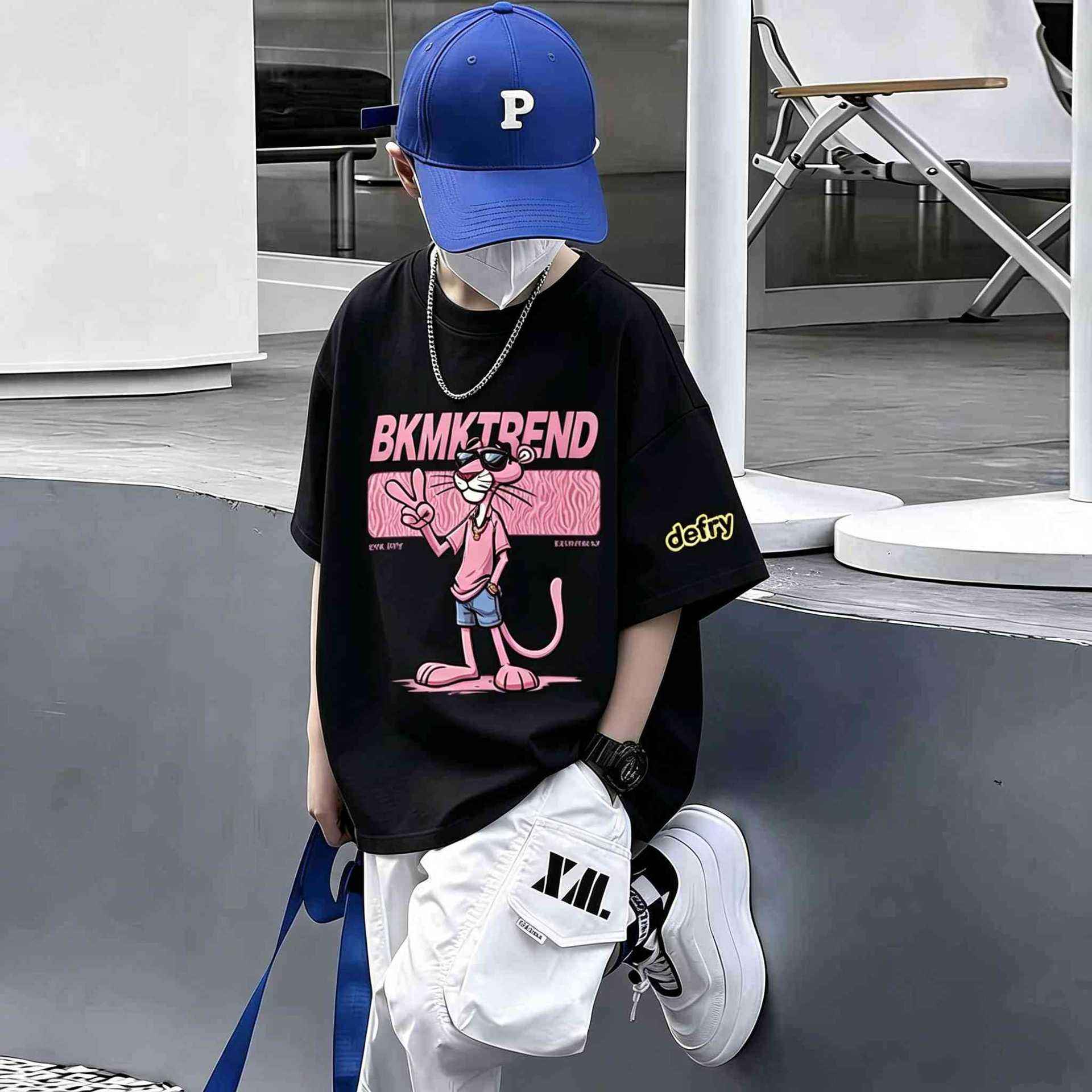 Boy's Short Sleeve T-Shirt Pink Panther Stylish Casual Top