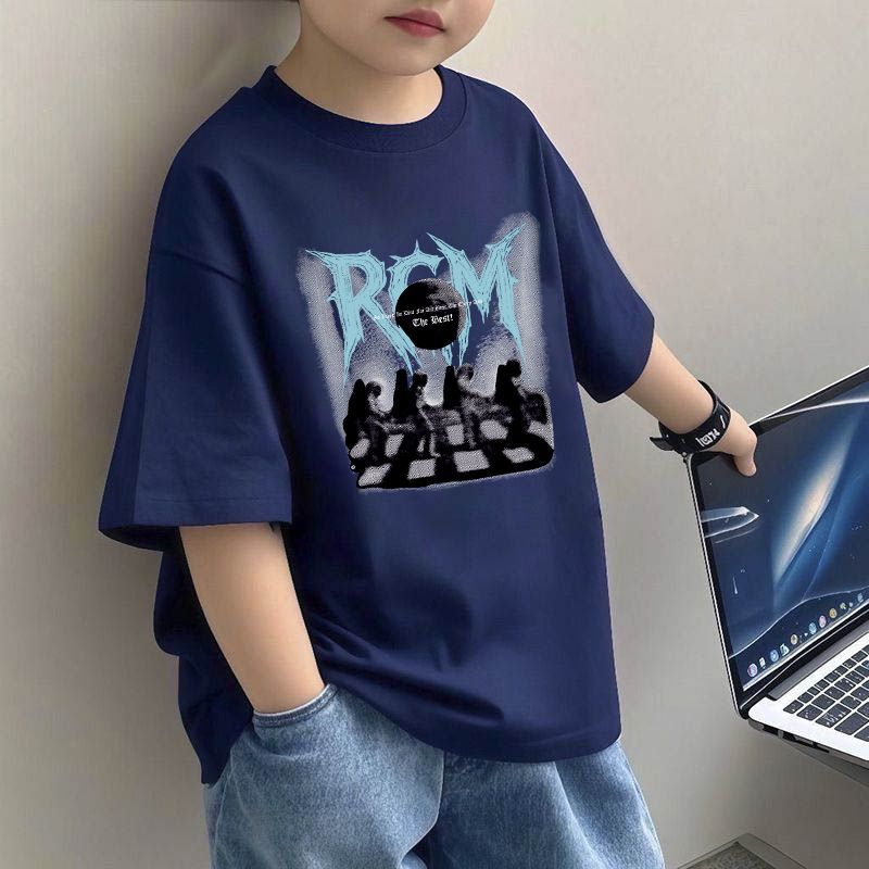 Boys' Letter Print T-Shirt – Casual Short Sleeve Cotton Tee for Kids | 120–170