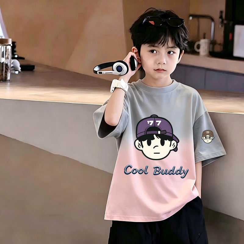 Children's Boy's Short Sleeve T-Shirt, Middle and Large Size