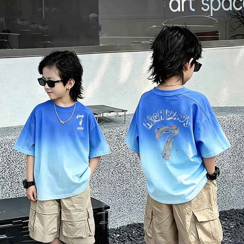 Boy's Short Sleeve T-Shirt Children's Top Boy Middle and Large  T-shirt