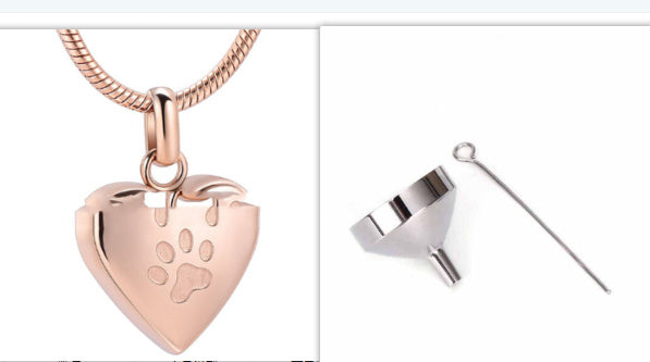 Stainless Steel Open Heart-shaped Corrosion Dog's Paw Pet Pendant Necklace