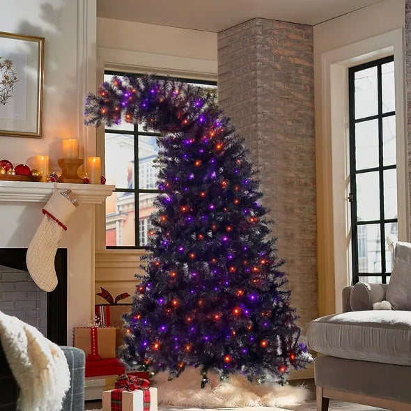 6FT Artificial Fir Bent Top Halloween Christmas Tree, Xmas Tree Bendable Style Christmas Tree Holiday Decoration W1,080 Branch Tips, 300 LED Lights X Mas Halloween Style - Bellarte Enchanté 6FT Artificial Fir Bent Top Halloween Christmas Tree, Xmas Tree Bendable Style Christmas Tree Holiday Decoration W1,080 Branch Tips, 300 LED Lights X Mas Halloween Style