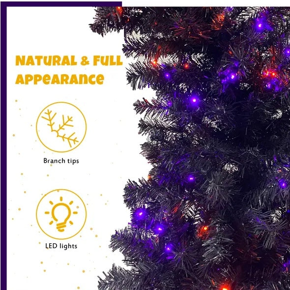 6FT Artificial Fir Bent Top Halloween Christmas Tree, Xmas Tree Bendable Style Christmas Tree Holiday Decoration W1,080 Branch Tips, 300 LED Lights X Mas Halloween Style - Bellarte Enchanté 6FT Artificial Fir Bent Top Halloween Christmas Tree, Xmas Tree Bendable Style Christmas Tree Holiday Decoration W1,080 Branch Tips, 300 LED Lights X Mas Halloween Style