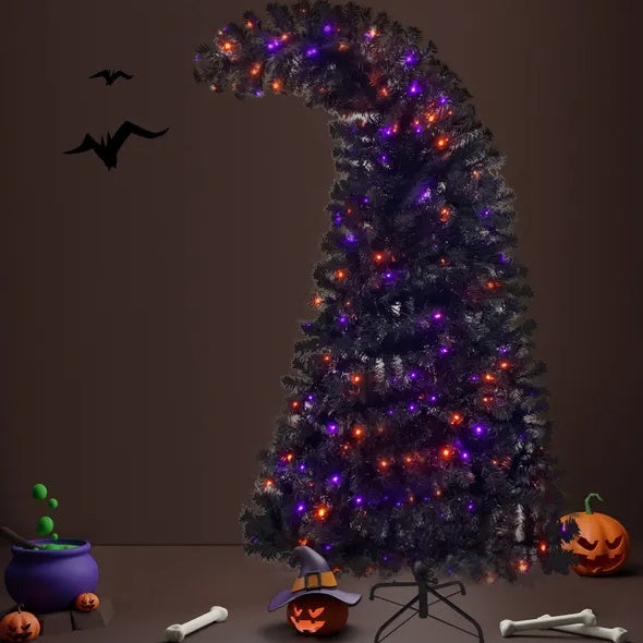 6FT Artificial Fir Bent Top Halloween Christmas Tree, Xmas Tree Bendable Style Christmas Tree Holiday Decoration W1,080 Branch Tips, 300 LED Lights X Mas Halloween Style - Bellarte Enchanté 6FT Artificial Fir Bent Top Halloween Christmas Tree, Xmas Tree Bendable Style Christmas Tree Holiday Decoration W1,080 Branch Tips, 300 LED Lights X Mas Halloween Style
