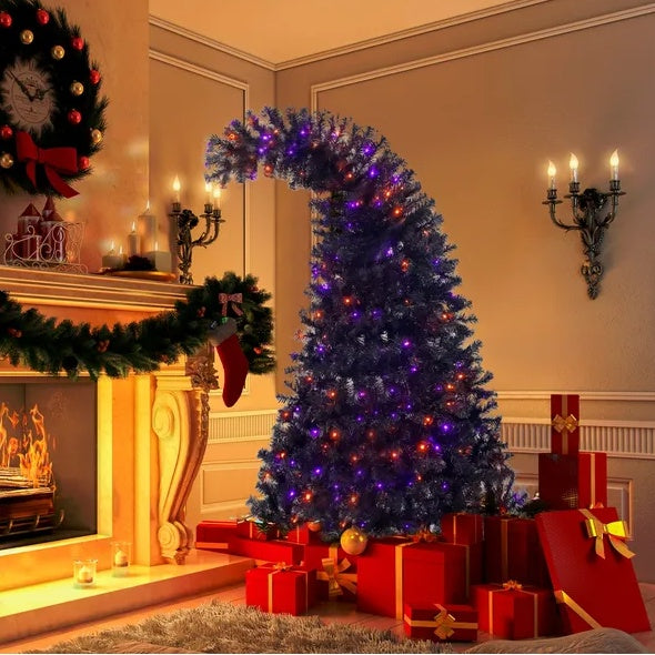 6FT Artificial Fir Bent Top Halloween Christmas Tree, Xmas Tree Bendable Style Christmas Tree Holiday Decoration W1,080 Branch Tips, 300 LED Lights X Mas Halloween Style - Bellarte Enchanté 6FT Artificial Fir Bent Top Halloween Christmas Tree, Xmas Tree Bendable Style Christmas Tree Holiday Decoration W1,080 Branch Tips, 300 LED Lights X Mas Halloween Style