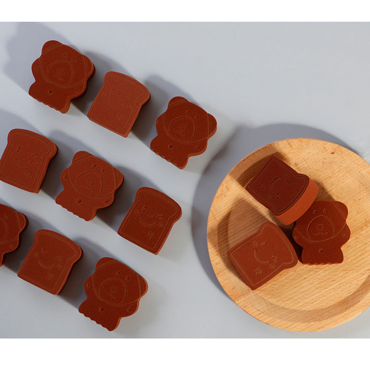 6PCS Kapmore Cute Makeup Sponge Cartoon Bear Toast Decor Cosmetic Puff with Bag - Bellarte Enchanté 6PCS Kapmore Cute Makeup Sponge Cartoon Bear Toast Decor Cosmetic Puff with Bag