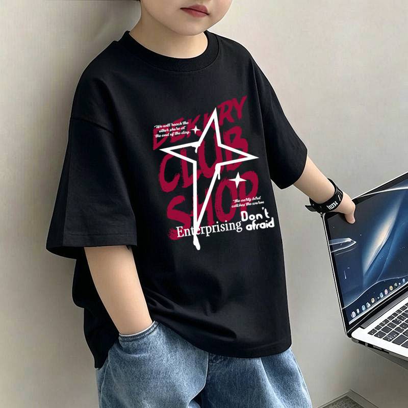 Boys' Letter Print T-Shirt – Casual Short Sleeve Cotton Tee for Kids | 120–170