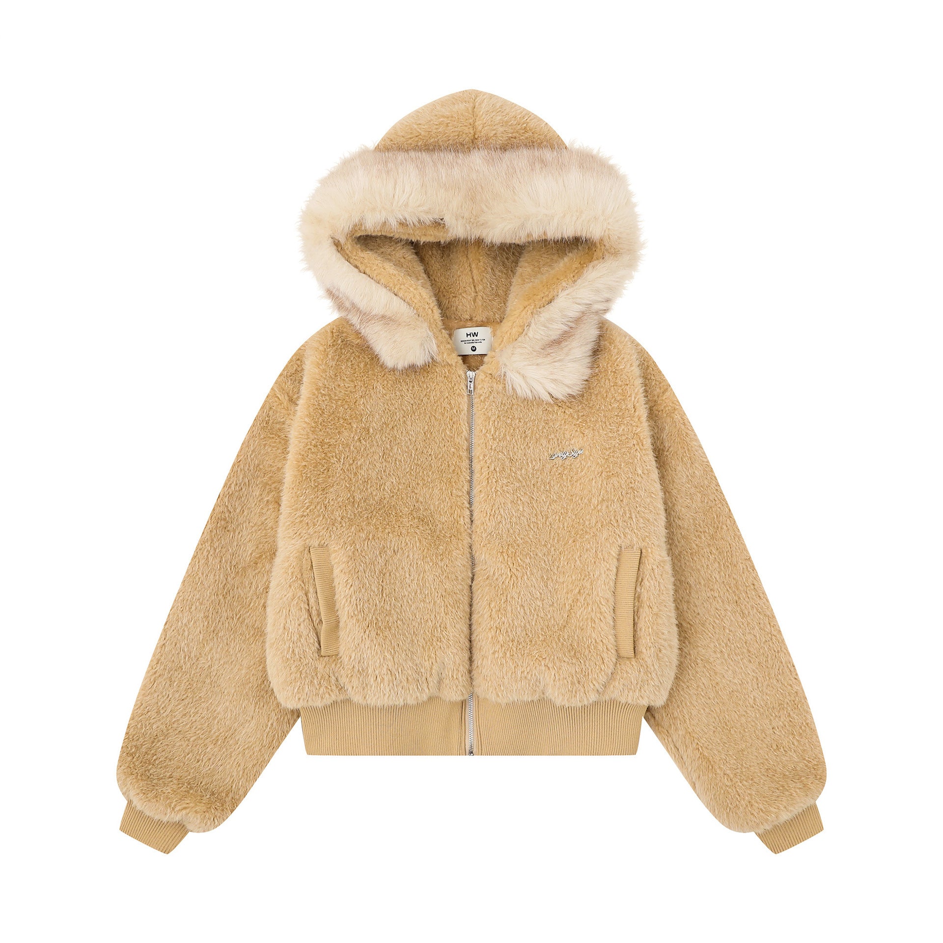 Hairy detachable fur collar warm jacket for women