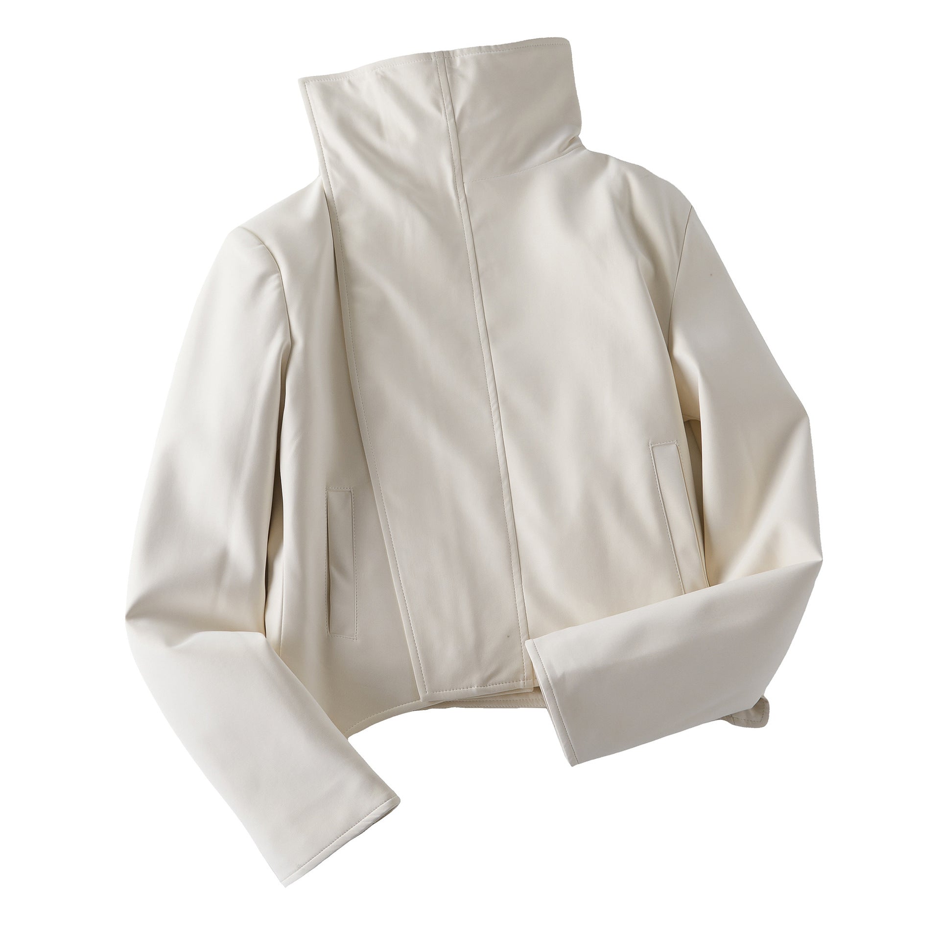 Splicing collar zipper versatile leather jacket